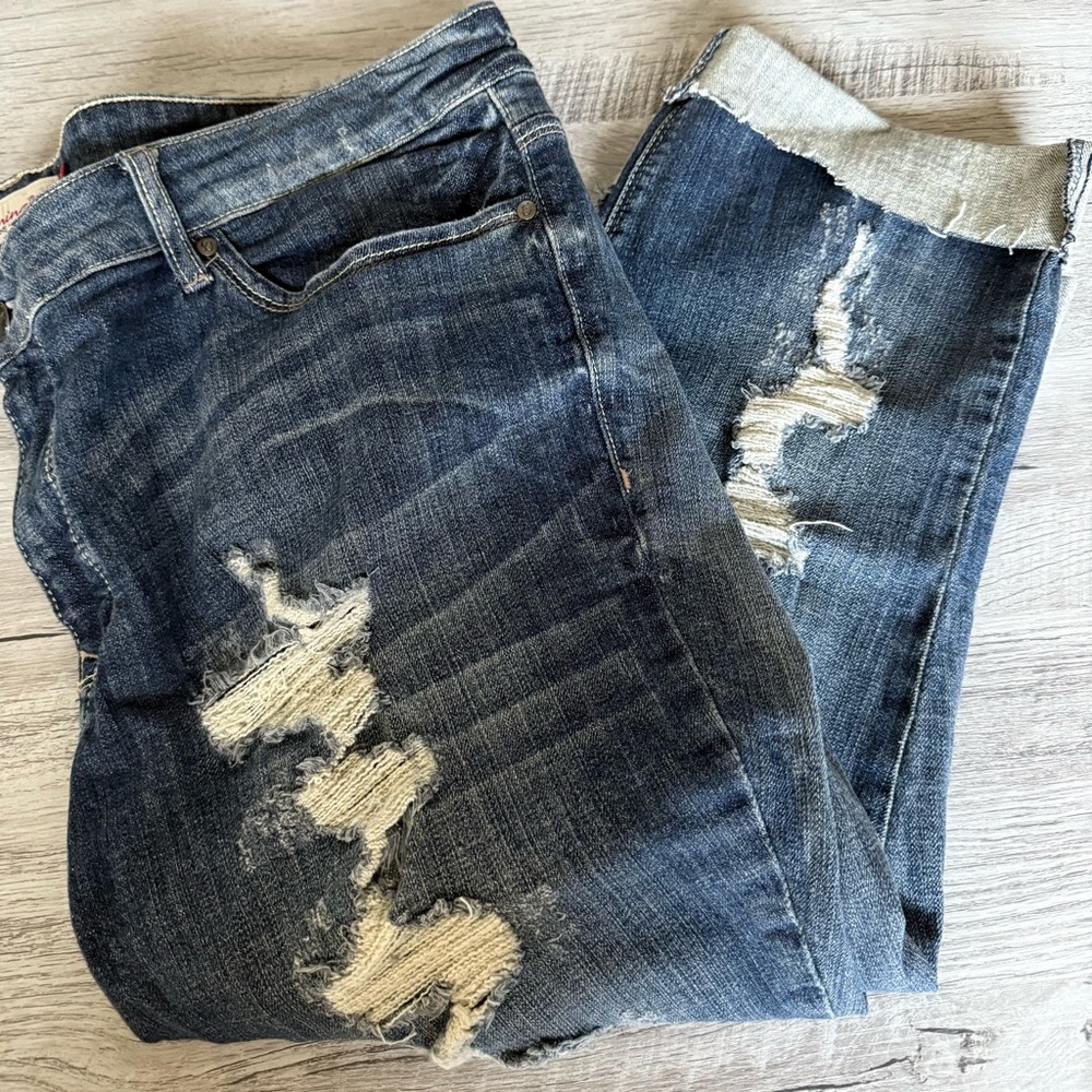Eunina Blue Distressed Cuffed Capris 3X Grunge 90’s Y2K